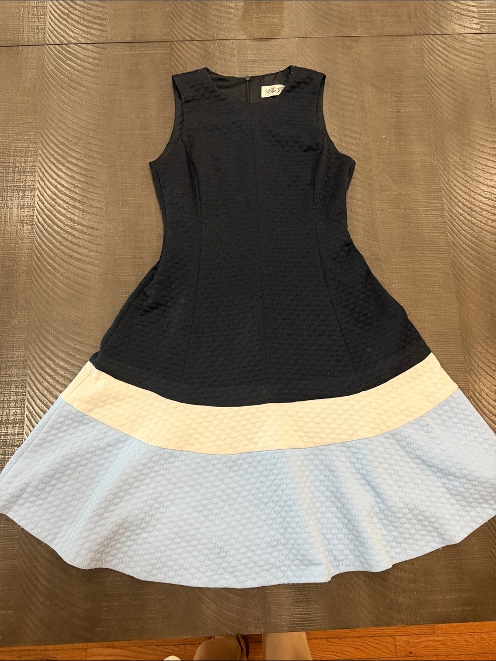 Eliza J Navy, Cream & Light Blue Sleeveless Fit-and-Flare Midi Dress